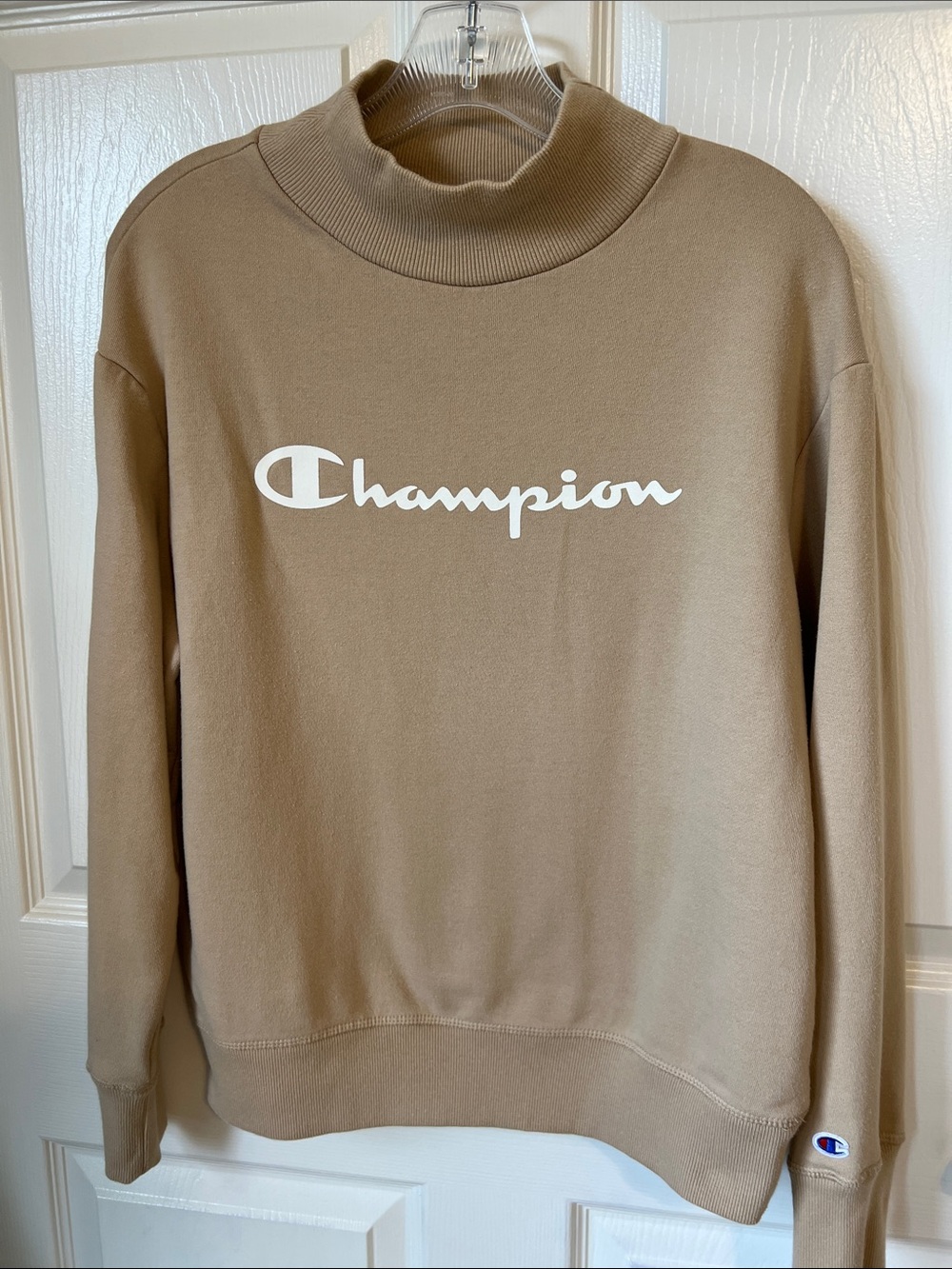 Champion Tan Mock Neck Sweatshirt with White Logo